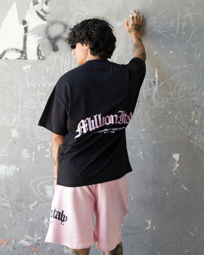 T-Shirt Nera Arch Logo Rosa